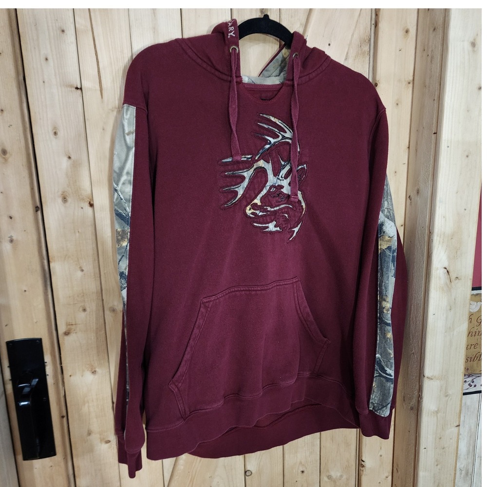 Legendary Whitetails Mens XL Burgundy Camo Antler Logo Pullover‎ Hoodie Maroon